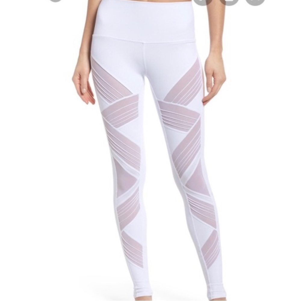 Alo Yoga White Mesh Panel Moto Leggings